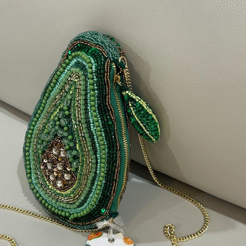 Avocado Beaded and Jeweled Bag Handcrafted in India Crossbody Clutch NWT - Picture 3 of 7